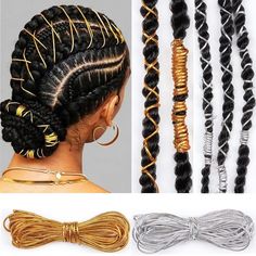 PRICES MAY VARY. Package Include: You will get 2 strand of metallic (1 Strand gold cord, 1 Strand silver cord). Each has 5 meters / 196.8 inches in length, and the metallic string diameter is approx 1 mm, enough for apply it for different uses. Wonderful hair accessories, helping to braid charming hairstyles. added bright color to your hair. Braiding cool hairstyles with these hair strings makes you eye-catching when you are dance or attend party. These metallic tinsel cords can be bought and gi Starburst Braid, Braids Hair Accessories, String Hair Wraps, Dreadlock Braids, Hair Accessories Braids, Fishtail Braids, Braid Accessories, Braiding Your Own Hair, Dreadlock Accessories