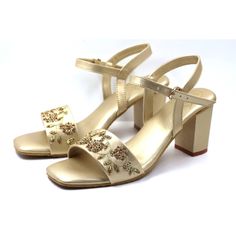 Add the gold touch to your wedding ! A comfortable, stylish block heel that goes along a lot of your outfit and looks stylish on every attire ! The adjustable buckle strap with give the added comfort. As every order is made on order, you can customise according to your footsize and color. Indian Wedding Heels, Gold Wedding Shoes With Heel Strap For Summer, Summer Wedding Shoes With Heel Strap In Gold, Gold Closed Toe Sandals For Gala, Gold Block Heel Wedding Shoes For Summer, Elegant Gold Wedding Shoes For Summer, Gold Closed Toe Sandals For Formal Occasions, Elegant Ankle Strap Block Heels For Gala, Elegant Embellished High Heel Block Heels