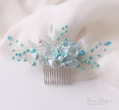 Sky blue pearl and crystals beach bride hairpiece is perfect beach wedding hair accessories. The hair comb is  hand wired and embellished with real seashells pearls and clear glass crystals beads.  It can be combined with different types of hairstyles. the size is  6.5  inch in length 3 inch wide (with comb) -------------------------------------oooOOOooo---------------------------------------- Please convey me if you have any question More hair accessories: https://www.etsy.com/shop/IrenDesigns? Different Types Of Hairstyles, Bride Hairpiece, Beach Wedding Headpieces, Beach Wedding Hair Accessories, Lilac Wedding Bouquet, Blue Beach Wedding, Mermaid Crafts, Crystal Beach, Beach Wedding Hair