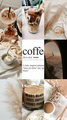 the collage shows coffee and other items