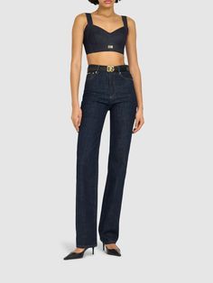 Front button and concealed zip closure. Belt loops. Back embroidered logo. Five pockets. Model is wearing a size40 Expensive Stuff, High Rise Denim, Flat Espadrilles, Jeans Jumpsuit, Swim Accessories, Shearling Jacket, Heeled Loafers, Ski Wear, Swimwear Tops