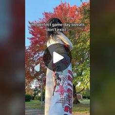 a woman standing in front of a tree with the caption, the perfect game day sweats don't text