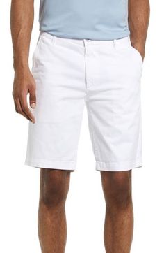 A comfy stretch-cotton blend brings all-day comfort to these closet-staple shorts with a slightly tapered leg opening and clean trouser look. 9 1/2" inseam; 19" leg opening; 9 1/2" front rise; 15 1/2" back rise (size 29) 97% cotton, 3% polyurethane Machine wash, tumble dry Imported Classic White Cotton Bermuda Shorts, Classic Cotton Bermuda Shorts, Fitted Cotton Shorts With Straight Hem, Classic Bermuda Cotton Bottoms, Classic Cotton Bermuda Bottoms, Business Casual Cotton Shorts With Short Legs, Cotton Bermuda Shorts For Business Casual, Fitted Cotton Bermuda Shorts For Business Casual, Classic Cotton Shorts For Business Casual