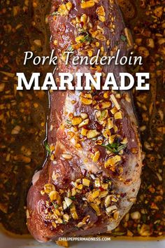 pork tenderloin marinade in a pan with text overlay