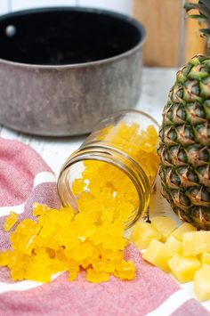 pineapples and other ingredients are on a table