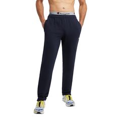 PRICES MAY VARY. THE FIT – Standard-fit men's open-bottom sweatpants with an elastic waistband, adjustable drawcord, and 32" inseam. THE FEEL – Midweight, 9 oz. warm and durable fleece that’s been brushed for softness. THE LOOK - Open hem streamlines your look with tees and sweatshirts. LOW PILL, LOW SHRINK – High-quality fleece fabrication designed to reduce pilling and shrinkage. THE POWERBLEND COLLECTION – A powerhouse fabric blend that’s made for the daily with a stay-true fit and comfort th Open Bottom Sweatpants, Champion Sweats, Champion Sweatpants, Grey Sweats, Navy Blue Pants, Navy Blue Shorts, Fleece Sweatpants, Grey Sweatpants, Tall Clothing