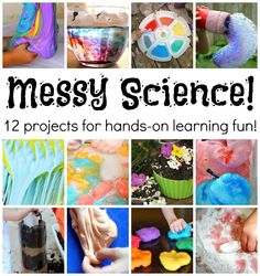 the cover of messy science projects for hands - on learning fun, including crafts and activities