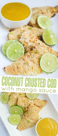 coconut crusted fish with mango sauce on the side