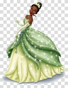 the princess and the frog in green dress with stars on it, transparent background png clip