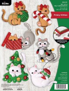 the craft kit includes several felt animals and christmas decorations