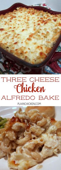 three cheese chicken alfredo bake on a plate