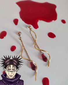 Choso Kamo inspired handmade earrings. Perfect for everyday use due to their minimalist-elegant look and light wheight. The red drop and the spiral are meant to resemble Choso's blood manipulation. !! DO NOT CLEAN WITH ALCOHOL OR OTHER PRODUCTS TO AVOID RES. USE A SOFT TOWEL TO CLEAN THEM. !! !!Jujutsu Kaisen manga and anime belongs to Gege Akutami!! Gege Akutami, Jujutsu Kaisen Manga, Anime Earrings, Oc Stuff, Soft Towels, Anime Outfits, Jujutsu Kaisen, Handmade Earrings, Jujutsu