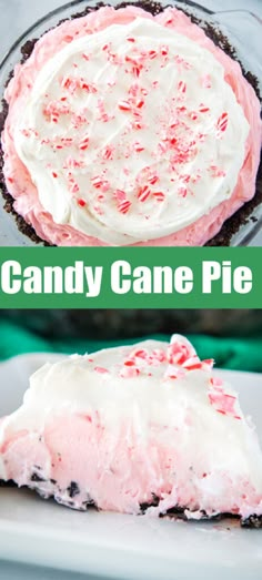 a slice of candy cane pie on a plate