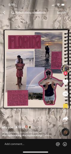 a page in a scrapbook with pictures and words on it, including the word florida