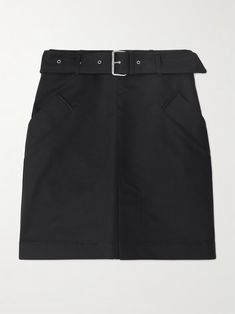 TOTEME Belted cotton-gabardine mini skirt | NET-A-PORTER Cotton Skirt With Belt Loops For Work, Cotton Mini Skirt With Belt Loops For Work, Cotton Mini Skirt For Work, Belted Mini Skirt For Work, Elegant Mini Skirt With Belt Loops For Work, Fitted Cotton Skirt For Work, Tailored Work Skirt With Pockets, Classic Belted Skirt For Workwear, Tailored Workwear Skirt With Pockets