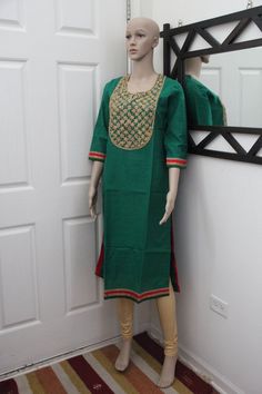 Green Cotton Silk Kurta With Embroidered Border, Green Cotton Silk Traditional Wear With Embroidered Border, Green Traditional Wear With Embroidered Cotton Silk, Festive Full-length Embroidered Dupatta, Green Straight Kurta Set With Embroidered Border, Green Cotton Silk Sets With Embroidered Border, Green Raw Silk Churidar For Navratri, Ankle-length Chanderi Kurta With Zari Work, Green Raw Silk Sets With Embroidered Border