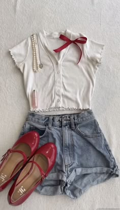 Coquette Outfits, Downtown Outfits, Americana Fashion, Vintage Americana, Really Cute Outfits, Summer Fits, Preppy Outfits, Red Shoes