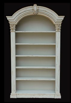 Arched Elegant Bookcase White with Gold Finish - Furniture on Main Stained Beadboard, Elegant Bookcase, Bookcase White, Bookcase Cabinet, Vintage Bookshelf