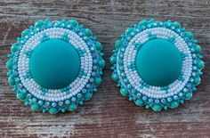 Handmade beaded earrings. Turquoise Earrings With Large Beads For Gifts, Turquoise Beaded Round Earrings, Turquoise Large Beads Drop Earrings, Turquoise Drop Earrings With Large Beads, Turquoise Earrings With Colorful Round Beads, Artisan Bead Cap Earrings, Turquoise Beaded Earrings With Round Beads, Turquoise Bead Earrings, Beautiful Beaded Earring