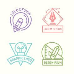 four logos with different types of tools and designs on the bottom one has a pencil, ruler