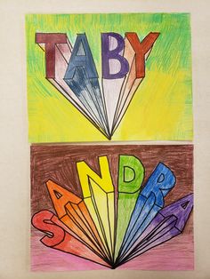 a child's drawing with the words baby and grandpa spelled in multicolored letters