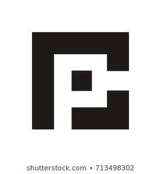 the letter p is made up of squares and rectangles in black on a white background