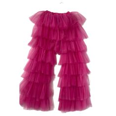 Ruffled tulle pants Stretch Tulle Bottoms With Ruffles, Spring Stretch Tulle Bottoms, Chic Tulle Skirt Bottoms, Chic Fitted Tulle Bottoms, Elegant Tulle Bottoms For Party, Pink Pants For Summer Weddings, Stretch Tulle Bottoms For Party, Chic Stretch Bottoms For Wedding, Fitted Pink Tulle Bottoms