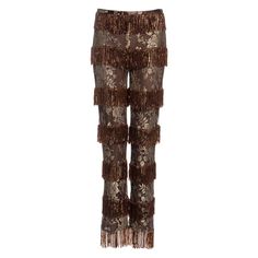 ▪ Dolce & Gabbana evening pants ▪ Fine antique gold lace ▪ Copper bugle beaded fringe ▪ Brown lining ▪ Straight leg ▪ IT 42 - FR 38 ▪ Spring-Summer 2000 ▪ 42% Polyester, 30% Viscose, 28% Nylon ▪ Made in Italy Elegant Gold Embellished Bottoms, Elegant Embellished Gold Bottoms, Elegant Party Bottoms With Tassels, Fitted Fringe Pants For Party, Gold Festive Bottoms For Party, Festive Gold Bottoms For Party, Gold Bottoms For Party And Festive Occasions, Party Pants With Fringe, Gold Sequined Evening Pants