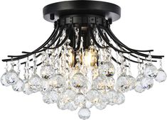 a black chandelier with crystal drops hanging from it