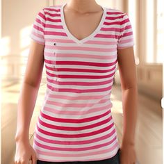 Tommy Hilfiger Women's V-Neck Striped T-Shirt Color : Pink Striped Size S Measurements Are Approximate Taken Flat: Pit To Pit: 15" Length: 23" New With Tags . Super Soft, High Quality. 100% Cotton. Item Shown Is The Exact Item You Will Receive. From A Smoke-Free Home. Striped Cotton V-neck T-shirt, Summer Striped Tops By Tommy Hilfiger, Tommy Hilfiger Striped Tops For Summer, Casual Pink V-neck Top With Short Sleeves, Trendy Pink V-neck T-shirt, Tommy Hilfiger V-neck Tops, Tommy Hilfiger Pink Summer Tops, Pink Cotton V-neck T-shirt, Fitted Tommy Hilfiger V-neck Tops