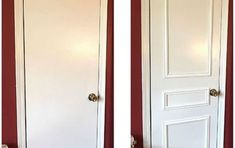 two white doors with red walls in the same room