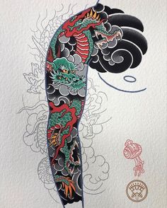 Japanese Tattoo Art Traditional Sleeve, Dragon Tattoo Japanese Style, Dragon Tattoo Full Sleeve, Tato Irezumi, Japanese Forearm Tattoo, Traditional Japanese Tattoo Sleeve, Tato Tradisional, Tattoo Japanese Style, Backpiece Tattoo