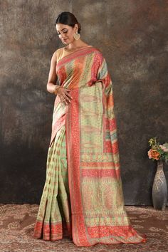 Shop beautiful pista green Kani weave tussar muga saree online in USA. Keep your ethnic wardrobe up to date with latest designer sarees, pure silk sarees, handwoven saris, tussar silk sarees, Kani sarees, Pashmina saris, embroidered sarees from Pure Elegance Indian saree store in USA.-full view Garden Vareli, Sarees With Price, Tussar Silk Sarees, Pista Green, Latest Designer Sarees, Fashion Journals, Pure Elegance, Tussar Silk Saree, Indian Saree