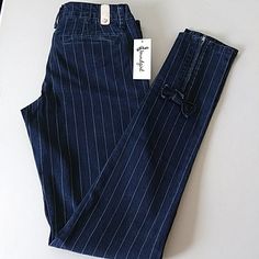 Nwt Soundgirl Skinny Strip Jeans. Style # Jo357. Size Us 1 Euro 26. Waist Measures 29" Rise, 7", Inseam, 31.5". Has 2 Front Pockets, And 2 Back Pockets. Has A Zip And Bow At Bottom Legs. Pin Striped Pattern. Jeans Sale, Ripped Knee Jeans, Embellished Jeans, Striped Jeans, Blue Denim Jeans, Jeans For Sale, Maternity Fashion, High Jeans, Ripped Jeans