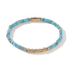 Heishi Bracelet, Gemstones, Gold|BUGGS900984TQ Heishi Bracelet, John Hardy Jewelry, Blue Beaded Bracelets, Turquoise Bead Bracelet, Unisex Bracelets, Mens Beaded Bracelets, John Hardy, Heishi Beads, Yellow Gold Bracelet