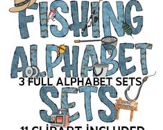 the fishing alphabet sets are available in three different font styles and colors for each letter