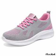 Olivia Mark - Breathable and Lightweight Running Shoes with Flyknit Design for Casual Wear Comfortable Gray Lace-up Running Shoes, Comfortable Gray Running Shoes For Light Exercise, Pink Breathable Running Shoes For Light Exercise, Comfortable Breathable Gray Running Shoes, Comfortable Non-slip Gray Running Shoes, Gray Comfortable Running Shoes With Cushioned Footbed, Comfortable Gray Running Shoes With Round Toe, Comfortable Gray Running Shoes, Gray Comfortable Cushioned Running Shoes