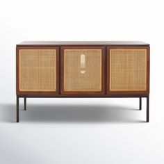 the sideboard is made out of wood and wicker