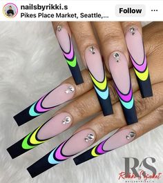 Funky Nail Designs, Multicolored Nails, Shape Nails, Geometric Nail, Her Nails, Coffin Shape, Pretty Nail Art Designs, Coffin Shape Nails, Bling Acrylic Nails