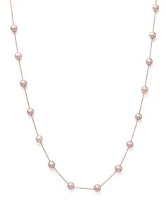 Cultured Pink Freshwater Pearl Necklace in 14K Rose Gold, 17" Formal Rose Gold Briolette Necklace, Elegant Rose Gold Single Strand Necklace, Formal 14k Rose Gold Pink Gold Necklaces, Formal 14k Rose Gold Pink Necklace, Pink Akoya Pearl Single Strand Necklace, Delicate Single Strand Rose Gold Necklace, Rose Gold Single Strand Necklace In Fine Jewelry Style, Fine Jewelry Rose Gold Single Strand Necklace, Rose Gold Pearl Necklace In Fine Jewelry Style