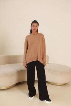 Soft 100% Cashmere Women's crew neck sweater in Camel Color (model DI), Light, Elegant, Unique Hand Minimal Knitted, #PureCashmere #CozySweater #OrganicClothing #OversizedSweater #MinimalistSweater #WarmSweater #CashmereSweater #LadiesSweater #ElegantClothes #CasualSweater Knit Jeans, Camel Sweaters, Organic Clothing, Warm Sweaters, Valentines Gifts For Her, Pullover Sweater Women, Camel Color, Casual Sweaters, Elegant Outfit