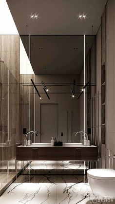 a modern bathroom with marble floors and walls