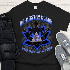 NA Recovery T-Shirt | Inspiring Sobriety |  NA-Masate Clean Moisture-wicking Cotton T-shirt For Yoga, Cotton Moisture-wicking T-shirt For Yoga, Black Graphic Print Yoga Activewear, Black Letter Print Top For Yoga, Narcotics Anonymous, Yoga Session, Printing Methods, Summer Sale, Get Ready