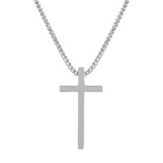 This lovely cross pendant is crafted from quality sterling silver and is sure to make them smile. This piece hangs from a matching adjustable 22-inch curb chain  is secured with a lobster clasp and the cross measures approximately ¾ of an inch in length. Sterling Silver Crucifix Cross Necklace With Adjustable Chain, Sterling Silver Cross Necklace With Pendant, Sterling Silver Cross Necklace With Box Chain, Crucifix Cross Necklace With Curb Chain As Gift, Crucifix Cross Necklace With Curb Chain For Gifts, White Gold Cross Necklace With Adjustable Chain, Silver Cross Necklace With Box Chain, Silver Cross Necklace With Curb Chain, Silver Cross Necklace With Curb Chain For Gift