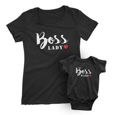 Boss Lady Boss Baby_short sleeve Graphic Matching T-Shirts for Mother and Daughter_Black Tees at TeeLikeYours.com Family Matching Fitted Graphic T-shirt, Fitted Crew Neck Top For Family Matching, Fitted Cotton Matching T-shirt, Fitted Family Matching Tops With Name Print, Fitted Cotton Tops For Family Matching, Family Matching Fitted Shirt With Short Sleeves, Family Matching Fitted T-shirt With Name Print, Fitted Family Matching T-shirt With Name Print, Unisex Matching Crew Neck T-shirt