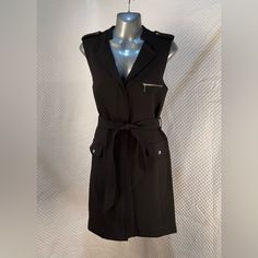 Nwt Bar Iii Womens Sz Large Belted Utility Dress Deep Black Moniart Sleeveless Lapel 2 Pockets Are Faux Pockets, There Is One Real Pocket That Has A Zip Closure #168 Dresses Bar, Utility Dress, Dress Bar, Deep Black, Womens Dresses, Bar, Women Shopping, Dresses, Black