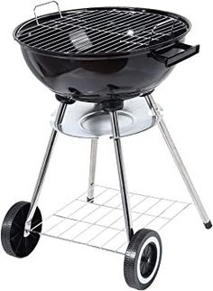 a black barbecue grill with wheels on a white background