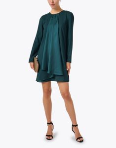 A must-have for the season, this jade green dress from Emporio Armani is perfect for day-to-night wear. The shift silhouette features a front drape detail that instantly elevates the sleek fit. Wear it with heels and a coordinating clutch for a polished look. Jade Green Dress, Green Silk V-neck Kimono, Gingham Shirt Dress, Green Drapes, Ruffle Neck Dress, Cotton Tunic Dress, Skirt And Top Dress, Boat Neck Dress, Gingham Shirt