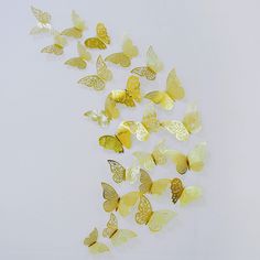 PRICES MAY VARY. Special Design-Gold 3D butterfly decorations set include 36pcs(3 patterns:12A+12B+12C )unique hollow-out butterfly decals ,these wall decals make the wall decoration effect gorgeous ,elegant and glitter. Enviromental Material-These DIY paper 3D butterfly decor material are different from other butterfly stickers ,they are through special processing both lightweight and luxuriant,environmental. Longlife Using-Please believe that our double sided adhesive dots are very strong to p Gold Butterfly Decorations, Murals For Home, 3d Butterfly Wall Art, Glitter Party Decorations, Wall Accents Decor, Wall Decor Diy, Nursery Art Decor, Butterfly Wall Decals, Butterfly Decal