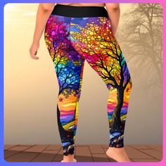 Elevate your workout wardrobe with our stunning Rainbow Tree of Life Leggings! Designed with a vibrant stained glass mosaic art pattern, these creative leggings are not just about functionality; they're a true statement piece that will brighten up your fitness routine. 🌈  Made from high-quality, breathable fabric, these yoga pants are perfect for everything from yoga classes and gym sessions to casual outings and lounging at home. The colorful geometric design is inspired by the beauty of nature and will have you feeling as fabulous as you look, whether you're running errands or hitting the yoga mat.  These leggings offer a flattering fit and all-day comfort, making them an ideal gift for her--whether it's for a birthday, holiday, or just because! Plus, the artsy aesthetic and eye-catchin Multicolor Full Length Sports Leggings, Multicolor Moisture-wicking Yoga Activewear, Fitness Studio Training, Multicolor Full-length Yoga Activewear, Spring Yoga Multicolor Leggings, Stained Glass Mosaic Art, Fitness Gift, Tree Of, Artsy Aesthetic